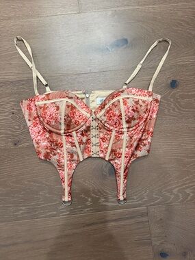 Oh Polly Pink and Cream Floral Bustier with Garter Straps
